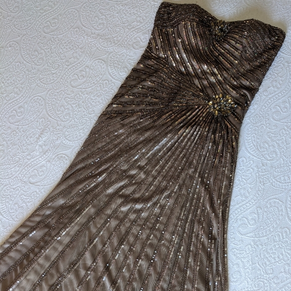 Strapless Champagne Formal Prom Dress - Picture 3 of 10